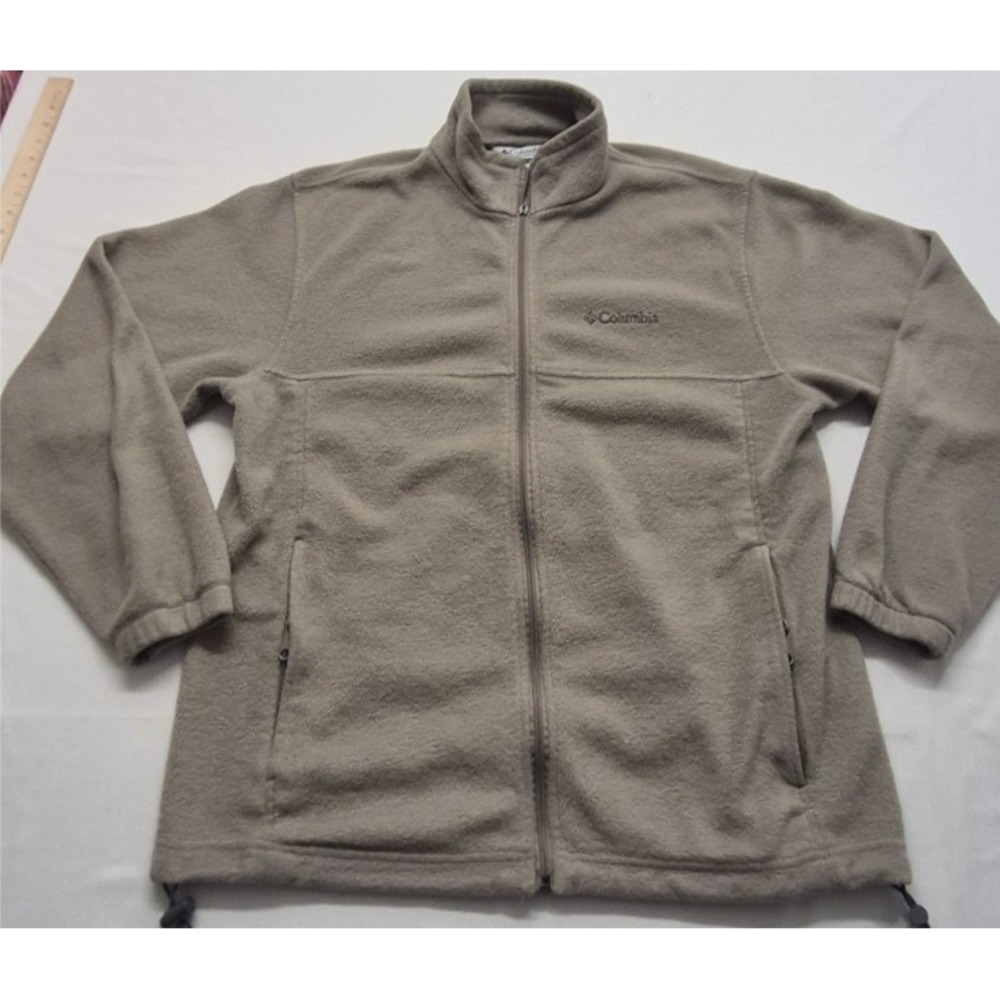 Columbia men's tan‎ full zip fleece jacket zip pockets LG outdoor/hiking
